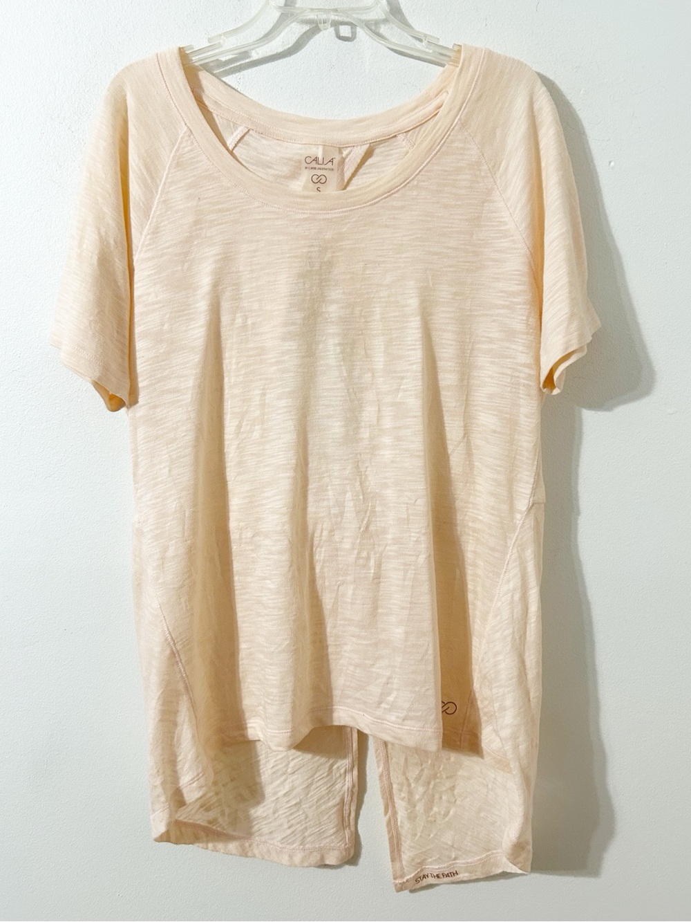 CALIA By Carrie Underwood Peach Twist Back Top Short Sleeve High-Low Hem Size S
